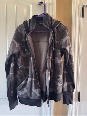 Athleta Gray Camo Zip Hoodie Jacket with Hood
